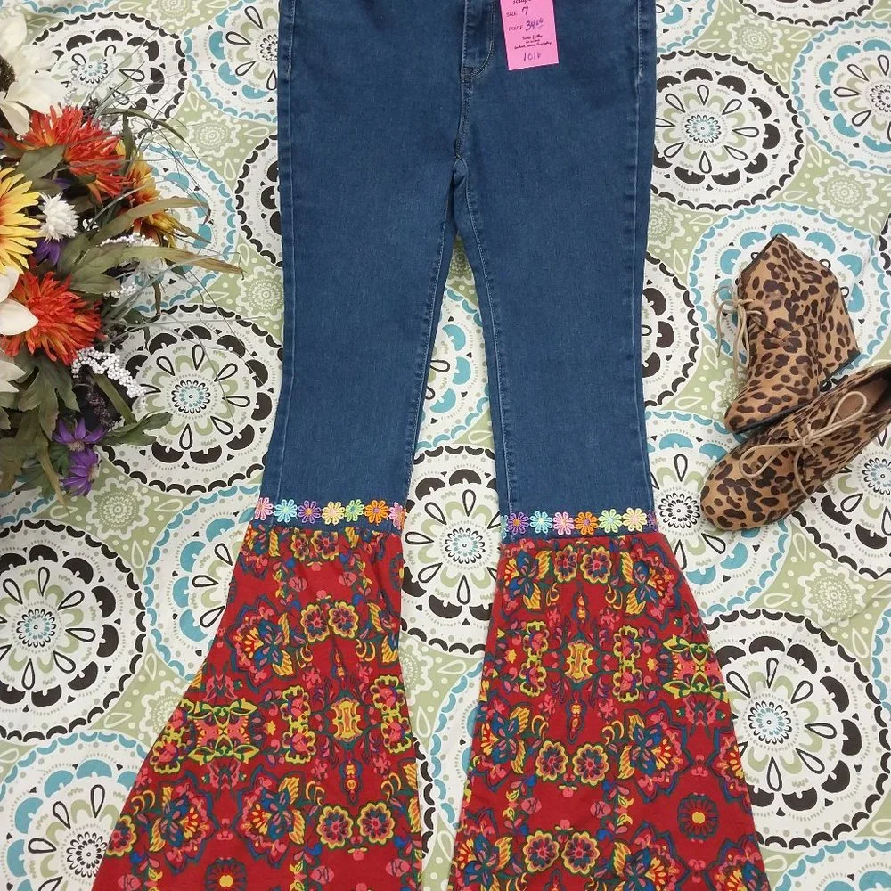 1016 Size 7j No Bo Upcycled Stretch Bell-Bottoms - Picture 1 of 6